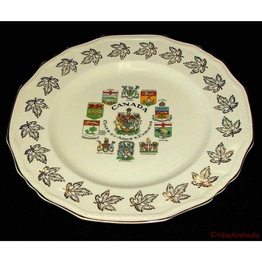 Canada Souvenir Plate Coats of Arms Alfred Meakin Ivory Gold Vintage Collectible
